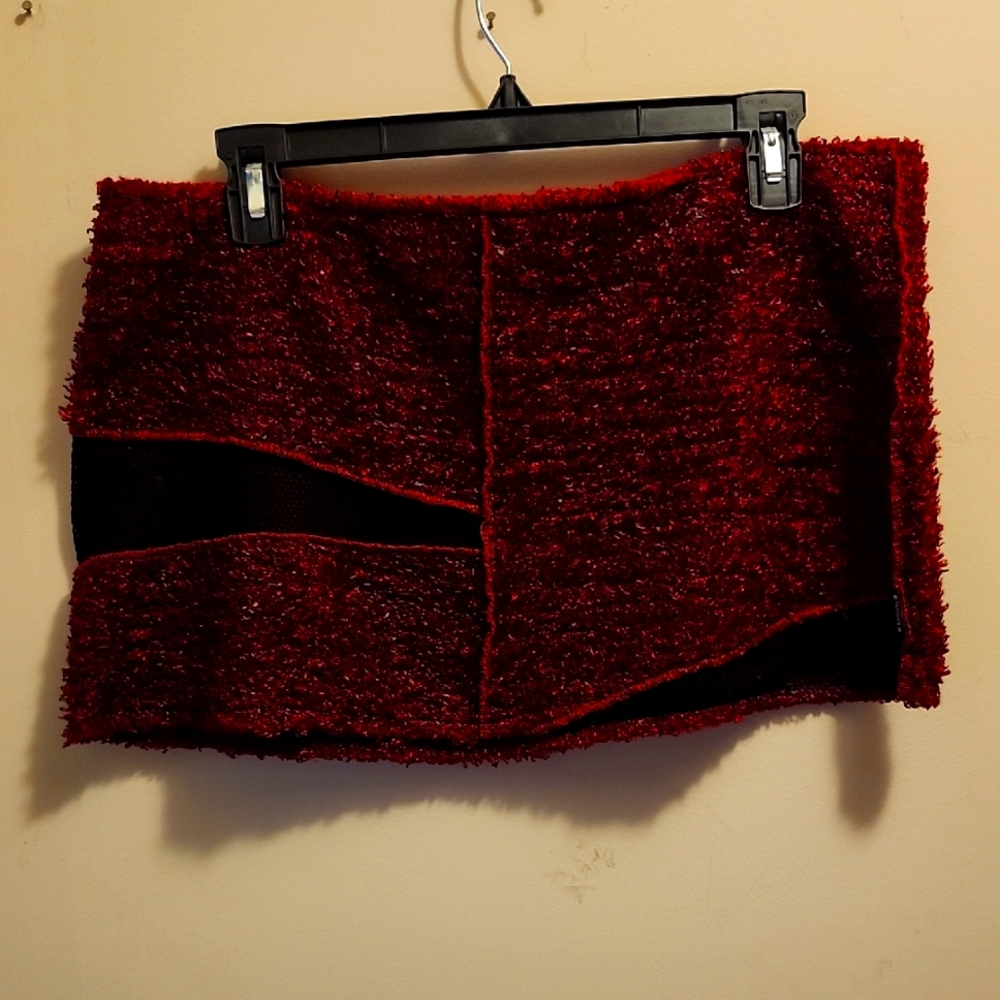 Vintage Y2K Red and Black Serious Clothing Fishnet Patchwork Mini Skirt